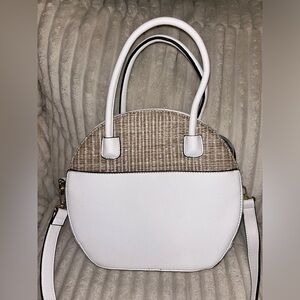 Boutique Crossbody Round Circle Purse - White and Tan Textured - Never Worn